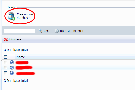 Crea nuovo database