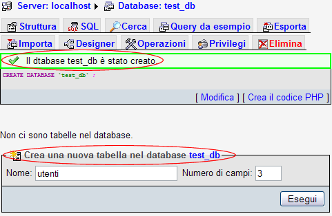 Creazione database