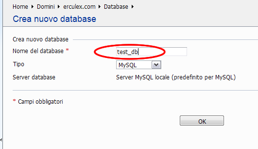 Nome del database